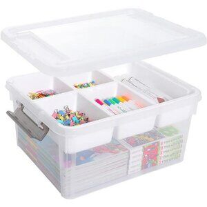 Large Plastic Storage Box with Removable Tray Organizer for Crafts Sewing Tools